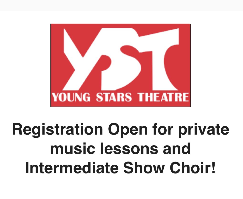 Private Music Lessons (Ages 8-Adult):Britta Raci
Beginning and Intermediate Private Voice Lessons
Beginning-Advanced Guitar 
Classes:
Miranda Miller
Intermediate Show Choir - Wednesdays 4:30pm-6pm $150 a month
yst@musicandtheatre.co
