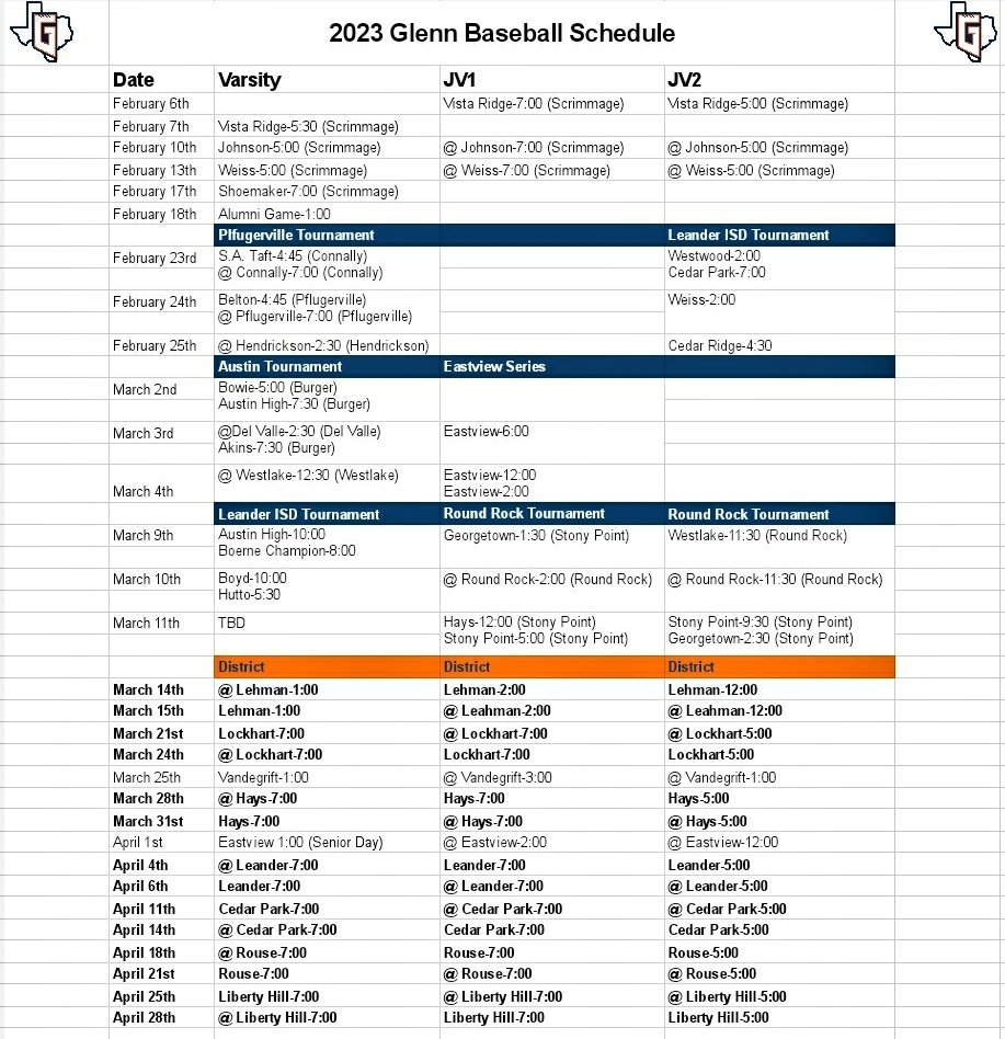 Full combined schedule for 2023 season! #allinforGlenn #good2great #TEAMoverme