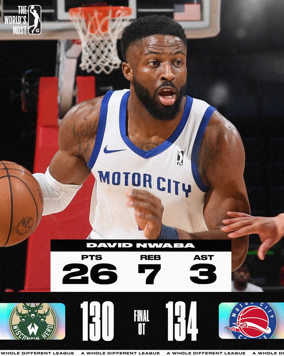 💥 FINAL SCORE THREAD 💥

In an absolute THRILLER that required overtime, the <a href="/MotorCityCruise/">Motor City Cruise</a> came out victorious against Wisconsin thanks to a big night from David Nwaba!

👊 Echenique: 24 PTS, 6 REB, 11/14 FG
👊 Sykes: 22 PTS, 14 AST, 3 STL
