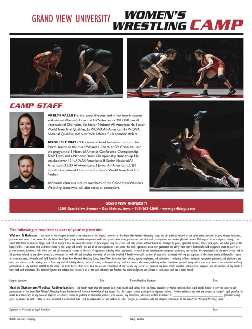 5 months until CAMP 🚨

Come attend our 4th Annual GV Women’s Wrestling Camp on June 23-25! 

Reserve your spot today 👀  Camp is limited to the first 50 campers! 

Contact Arelys Valles at avalles@grandview.edu