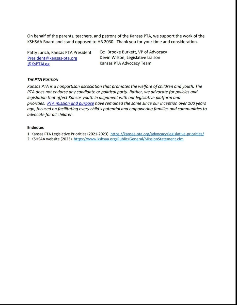 Kansas State PTA provides testimony: Oppose House Bill 2030 – Authorizing nonpublic school students to participate in <a href="/KSHSAA/">KSHSAA</a> activities
kansas-pta.org/wp-content/upl… #HB2020 #ksleg #ksed