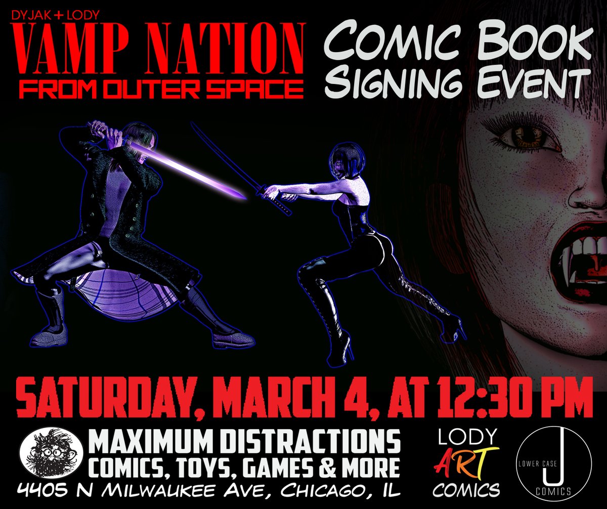 LodyGraphics606's tweet photo. Vamp Nation from Outer Space - Comic Book Signing Event
SATURDAY, MARCH 4, 2023 AT 12:30 PM 
Maximum Distractions 4405 N Milwaukee Ave, Chicago, IL
https://t.co/5oIhyiTnck
#vampires #comicbook #chicago https://t.co/t3bVlrw4Dl