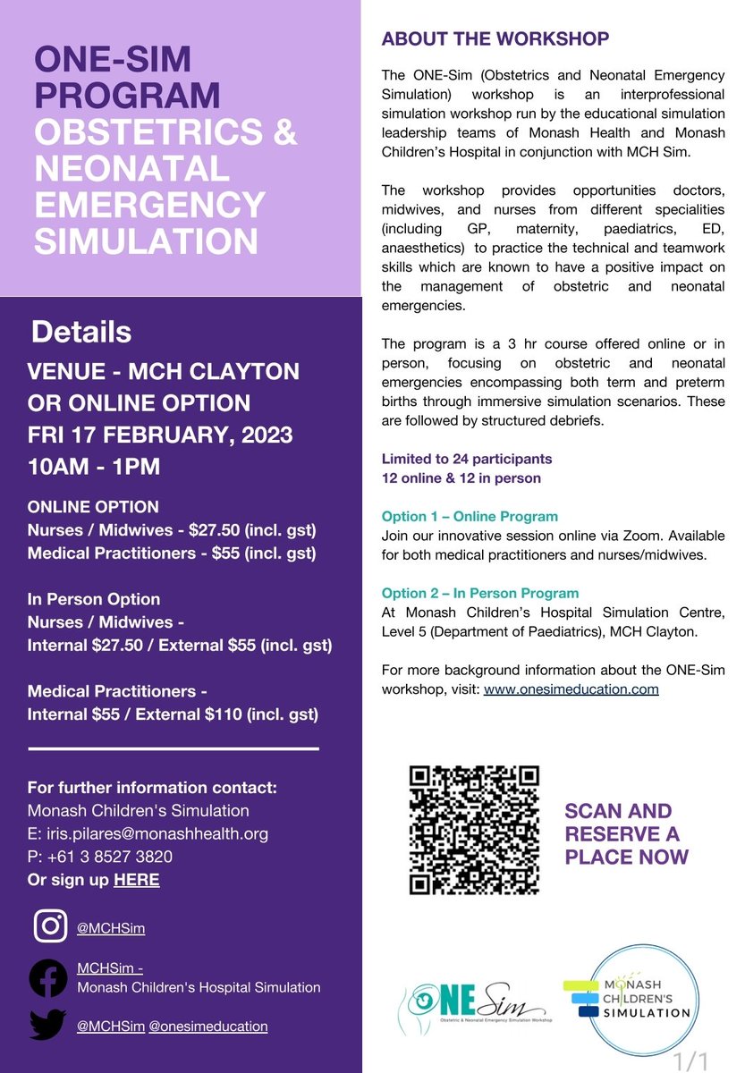 onesimeducation's tweet photo. First #ONESim workshop for the year is coming up soon. 🏥
📅 17th Feb
⏲️ 10am-1pm
Book now to attend in person @MchSim (Melbourne) or Online:
https://t.co/d2BNwHqOqP
#neoTwitter #MedEd #obgyntwitter #midwifery #PedEM #Anaesth #GP https://t.co/98DqYMQzfS