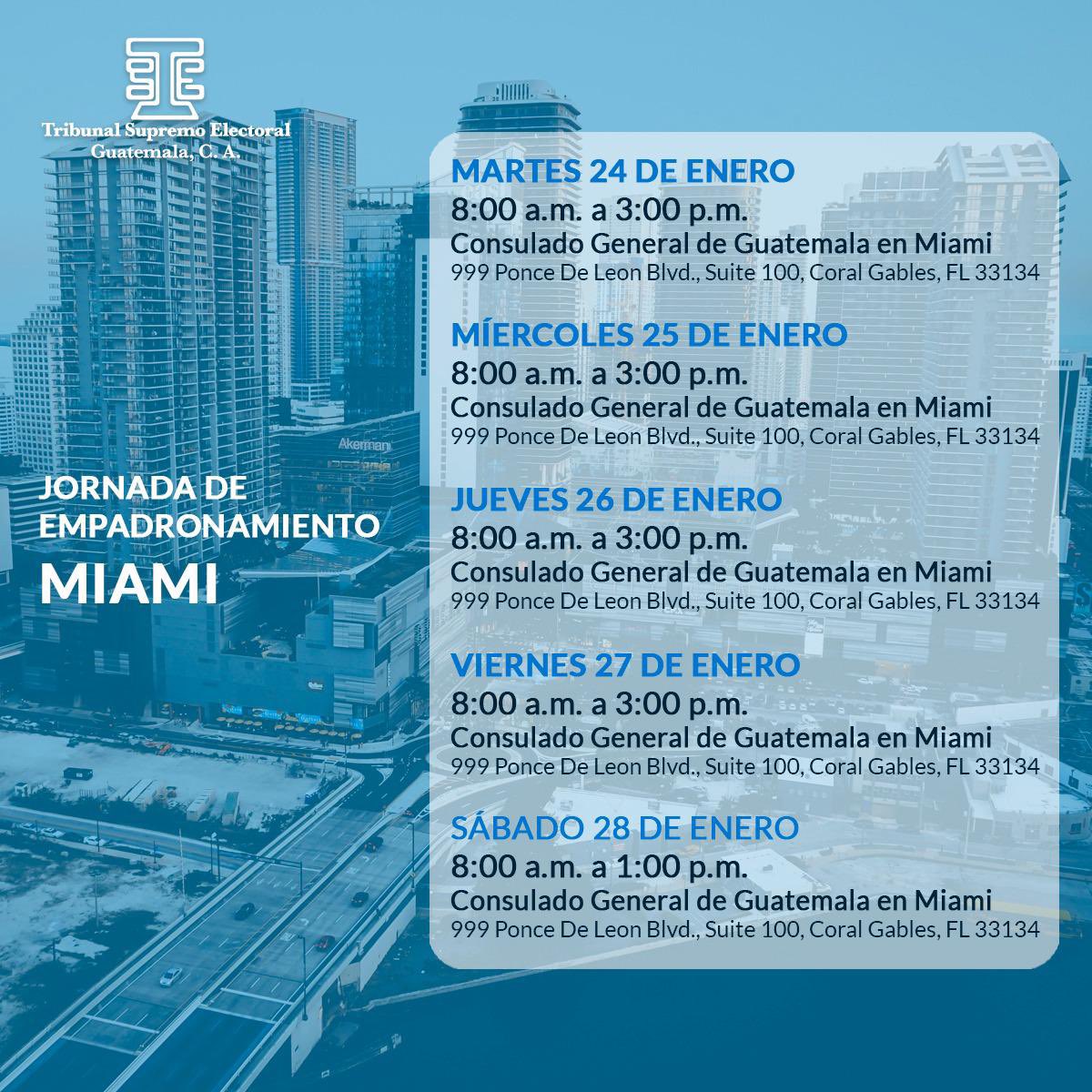 ConsGuateMiami's tweet image. @ConsGuateMiami @MinexGt informa a la comunidad guatemalteca que el Tribunal Supremo Electoral @TSEGuatemala realizará Jornada de Empadronamiento y Actualización de Datos durante esta semana en la sede del Consulado. #AquiParaTi
