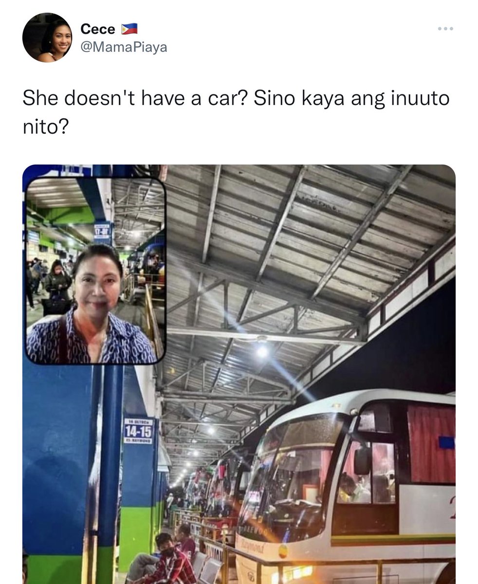 Hayaan mo na si Leni. For sure may car yan. BUT 1. Nakakapagod ang long drive. Teh, MNL to NAGA is around 8-10 hours drive. 
2. Safer pag nag bus ka and matutulog ka lang sa byahe. 
3. Wala kang pakialam gurl kasi di mo yan pinapasahod. Yung mga pinapasahod ng tax mo anshahin mo.