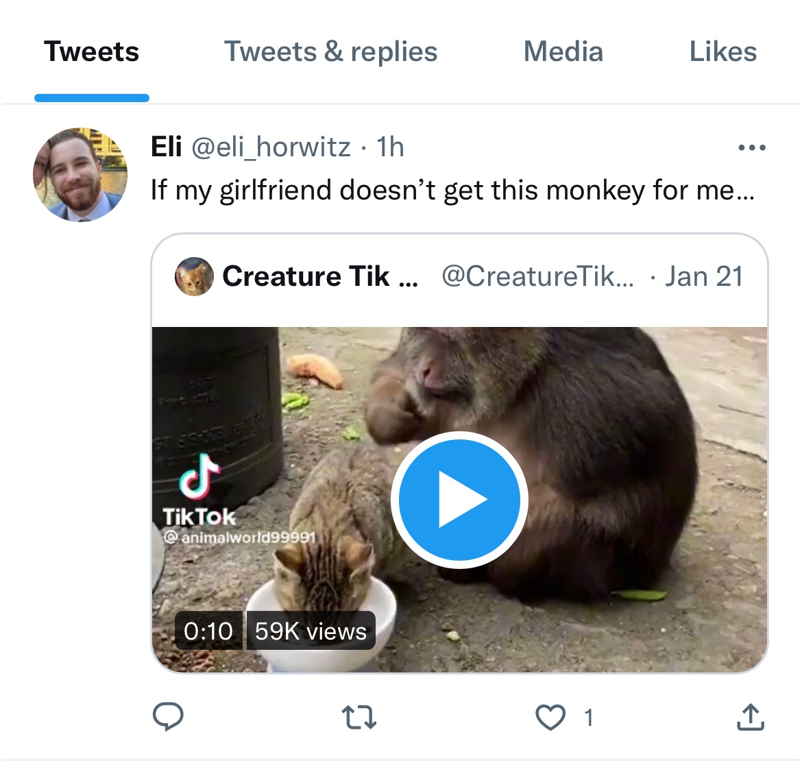 so this man really expects me to get him a monkey but crops me out of the profile pic??
