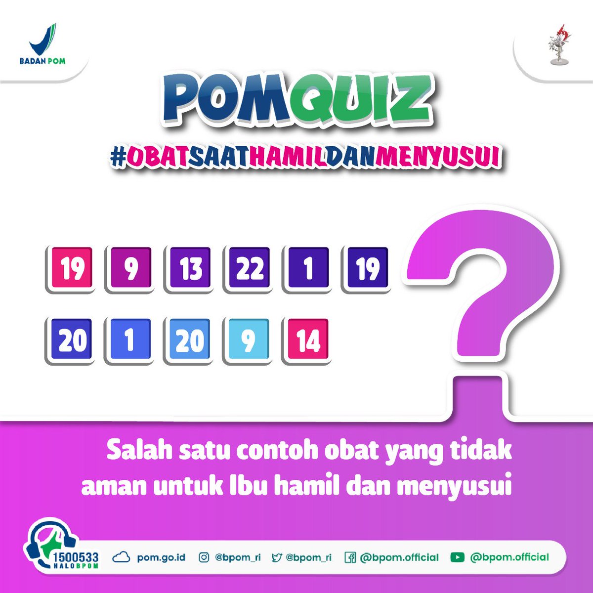 BPOM_RI's tweet photo. Hai #SahabatBPOM, penggunaan obat pada Ibu hamil dan menyusui ternyata dapat memberikan risiko kesehatan Ibu dan mempengaruhi pertumbuhan janin loh!

#SahabatBPOM sudah tahu kan prinsip dan tips penggunaan obat pada saat hamil dan menyusui?

Yuk, saatnya uji pengetahuanmu dengan https://t.co/KzeBcN9GYC
