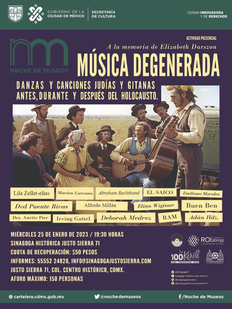 davidviernes's tweet photo. Todos invitados este miércoles al espectáculo de #músicadegenerada en la Sinagoga Historica Justo Sierra, CDMX, 19:30 Hrs.

Un encuentro único.

 #NocheDeMuseos #eventos #CarteleraCultural #conciertos #Danza #sinagogahistorica #alcaldiacuauhtemoc #cultura #carteleradanza https://t.co/WId3JLTeDJ