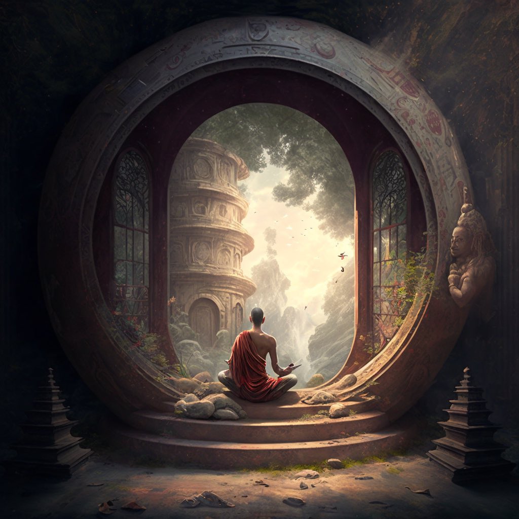 MadhavanKrishn's tweet photo. I asked ⁦@midjourney_ai⁩ to create an image of enlightenment, creativity and bliss. The result was OUTSTANDING. The world is design is changing at an unbelievable pace. Similar AI bots in the world of development can change the entire software world ! https://t.co/77o0UZk5eZ