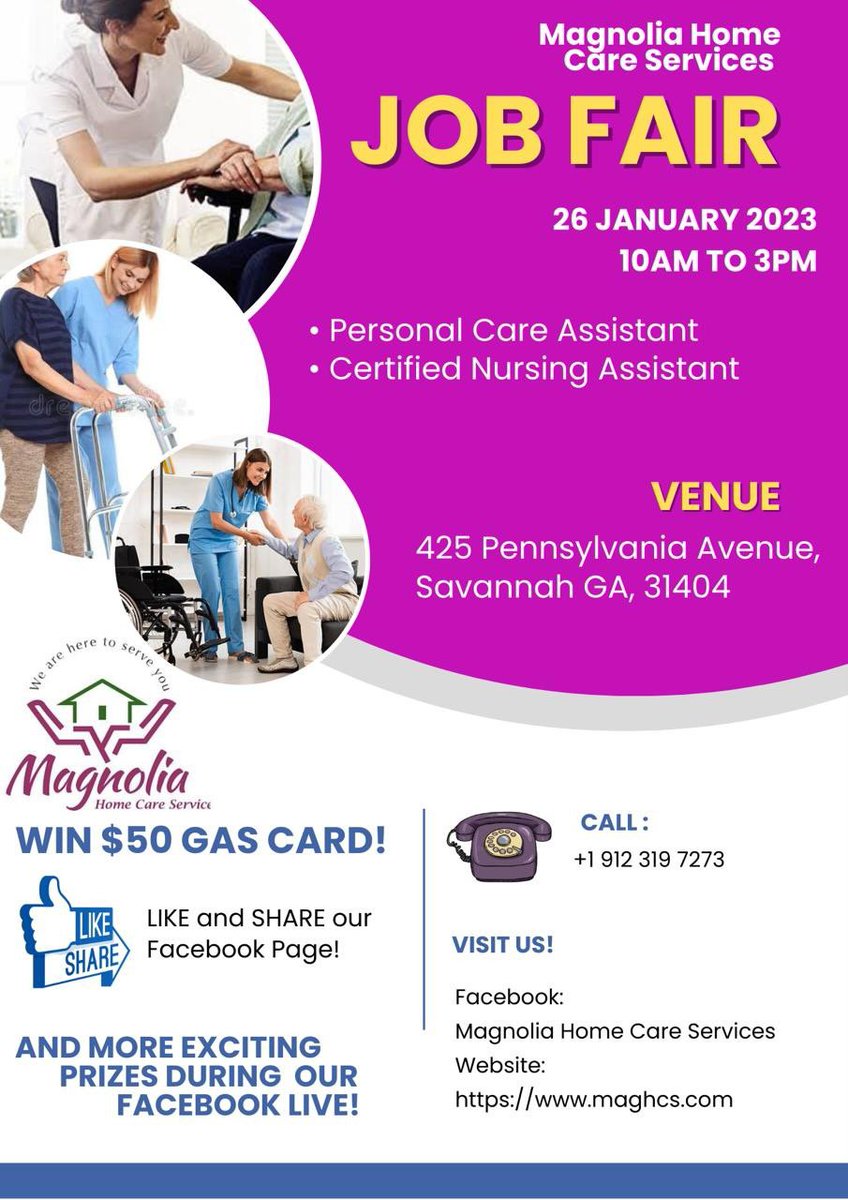 MagnoliaHomeCS's tweet photo. #healthcare #savannahga #nursepractitioner #visitsavannah #jobfair #job #jobsearch #jobs #jobseeker #jobvacancy #hiring #career #employment #work #jobseekers #recruitment #nowhiring #careers #cna #pca #lpn #rn #caregivers #nurseaide https://t.co/MhI89UrA6L