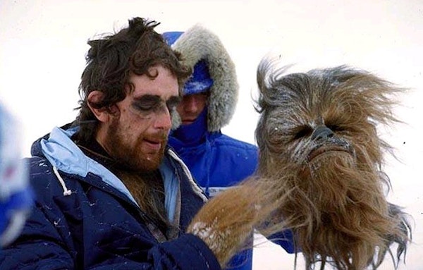 Star Wars: Episode V - The Empire Strikes Back (1980)
Original title: The Empire Strikes Back
Aka: The Empire Strikes Back: Star Wars II
Behind the Scenes
Peter Mayhew donning the Chewbacca for the scene in which he distracts the Imperial probe droid. https://t.co/ejz1Kmy9nF