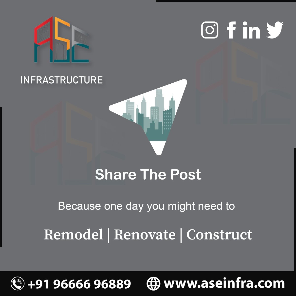 aseInfrastruct2's tweet image. They say we must share all the good things, so to the ones you love and care for let them know of our incredible construction services. visit the link of ASE INFRASTRUCTURE on our website!

Phone: 9666696889
Website: aseinfra.com

#Construction #ASEInfrasctructure