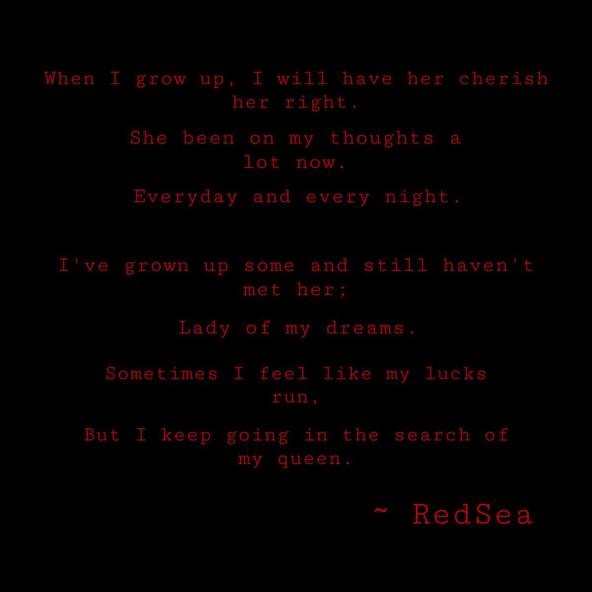 “When I grow up”

When I grow up I will have her
Cherish her right
She been on my thoughts a lot now …
#CapJanChallenge23 #whenIgrowUp #grow #up  #blackpoets #poet #poetrycommunity #poetry #poetsociety #poetryinmotion #tabernaclefilove #SHE #sharingHisenergy