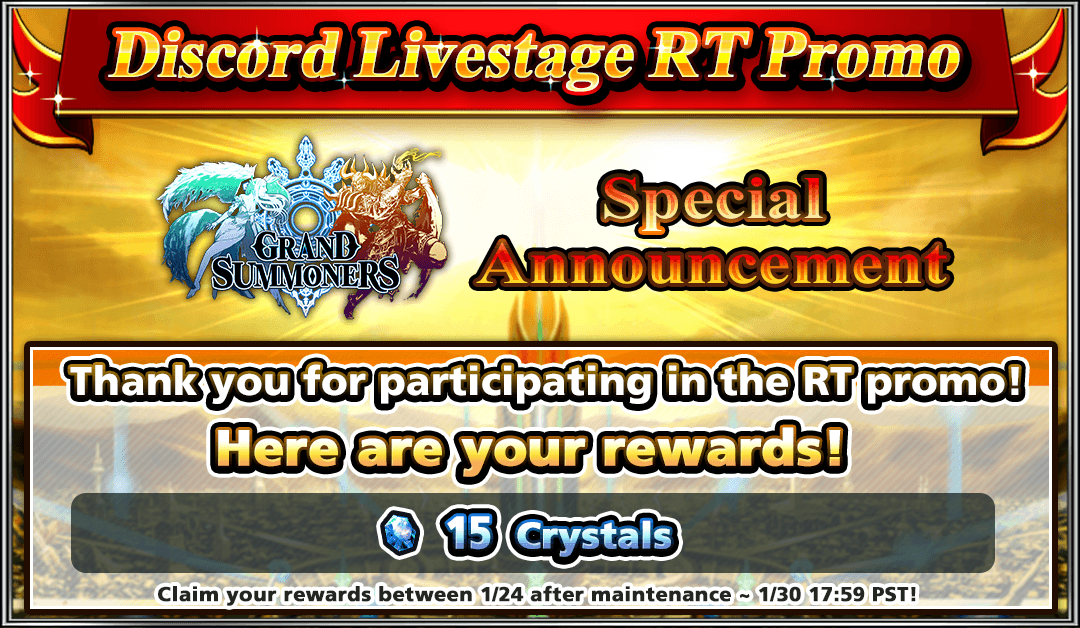GRDSMN_GLOBAL's tweet photo. 15 Crystals have been distributed to all players as thanks for reaching over 800 Retweets in the Discord Livestage Retweet Promo! 💎

Be sure to claim them from your Gift Box by 1/30 17:59 PST! https://t.co/M1IKJsTohp