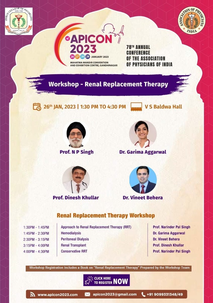 gag_aggarwal's tweet image. Excited to be speaking on Hemodialysis at the workshop on Renal Replacement Therapy at the APICON 2023 in Ahmedabad, Gujarat, India. #APICON 
Do register and attend 
Also come and say hi if you’re around.