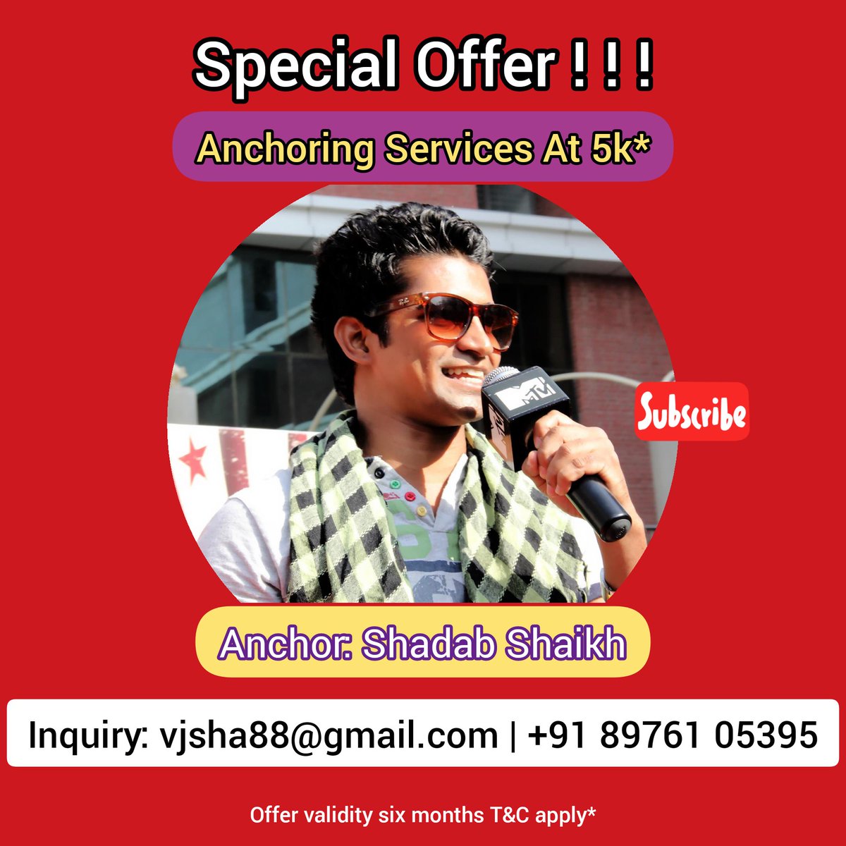 Hello Folks!

Grab this special offer of the month!

ANCHORING SERVICES at Rs. 5k*

Inquiry :
vjsha88@gmail.com
+91 89761 05395

Thanks,
Shadab

T&c apply*

#eventplanningservices #eventprofs #partyplanner  #anchoringservices #emcee #rewardsandrecognition  #anchorshadabshaikh