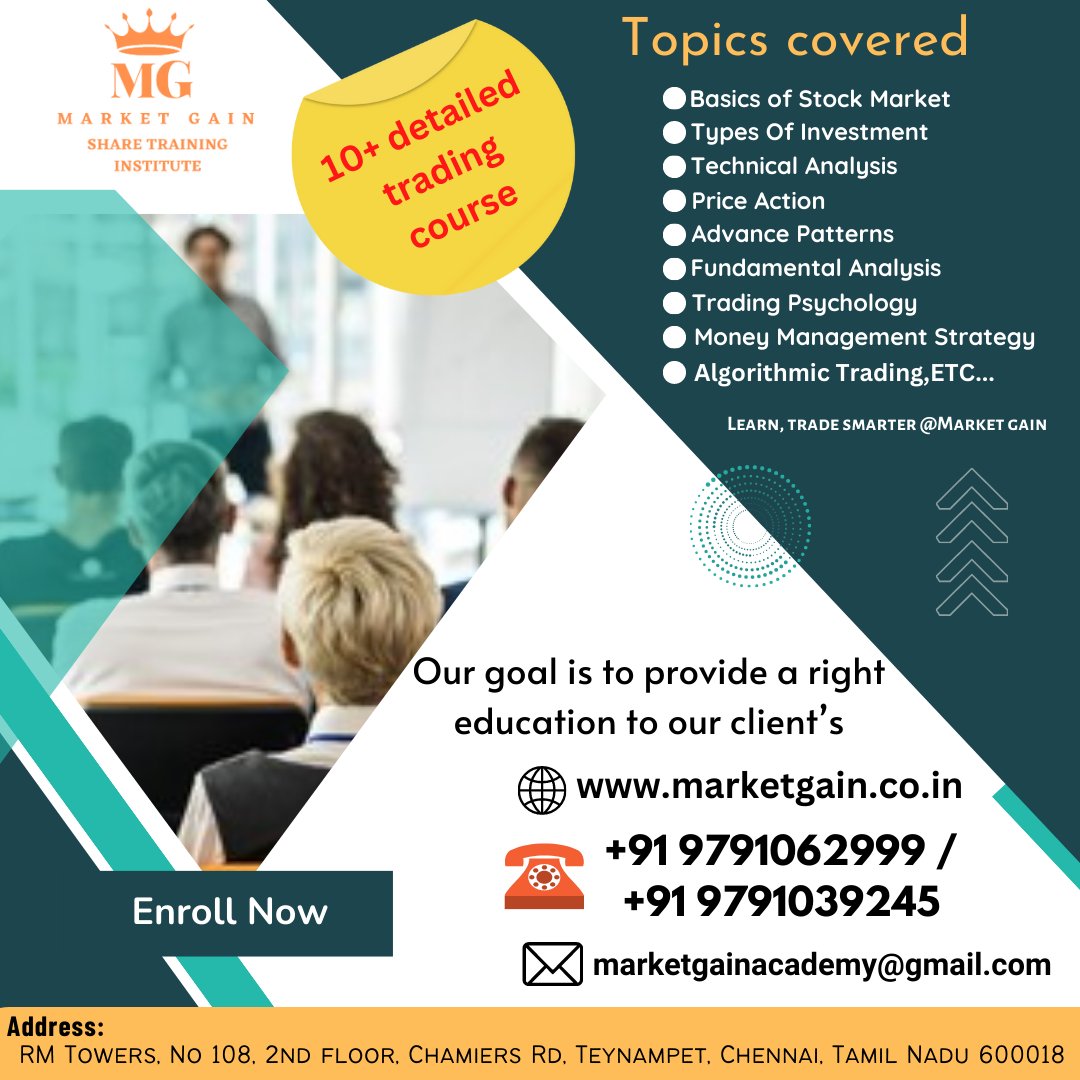 marketgain01's tweet photo. market gain share training academy offers 10+ detailed trading courses. learn trading and earn part time, secondary income, or you can invest it for your future etc..
enrollment process started ,click the link and enroll now.👉 https://t.co/4LLo23uCyA https://t.co/ZqXaWAPK72