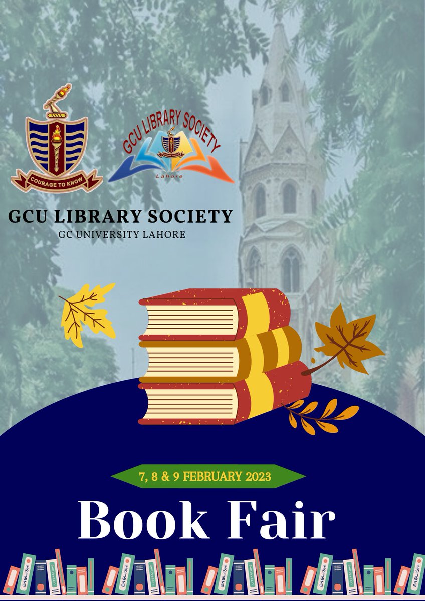 GcuSociety's tweet photo. Mark your calendars!
we are immensely happy to announce the dates of "Annual Book Fair 2023."
It is a great opportunity for all the Ravian that they can grab their favorite books on discounted rates.
@zaidia
#GCUBookFair2023
#ReadToKnow https://t.co/uWt8nPlAIV