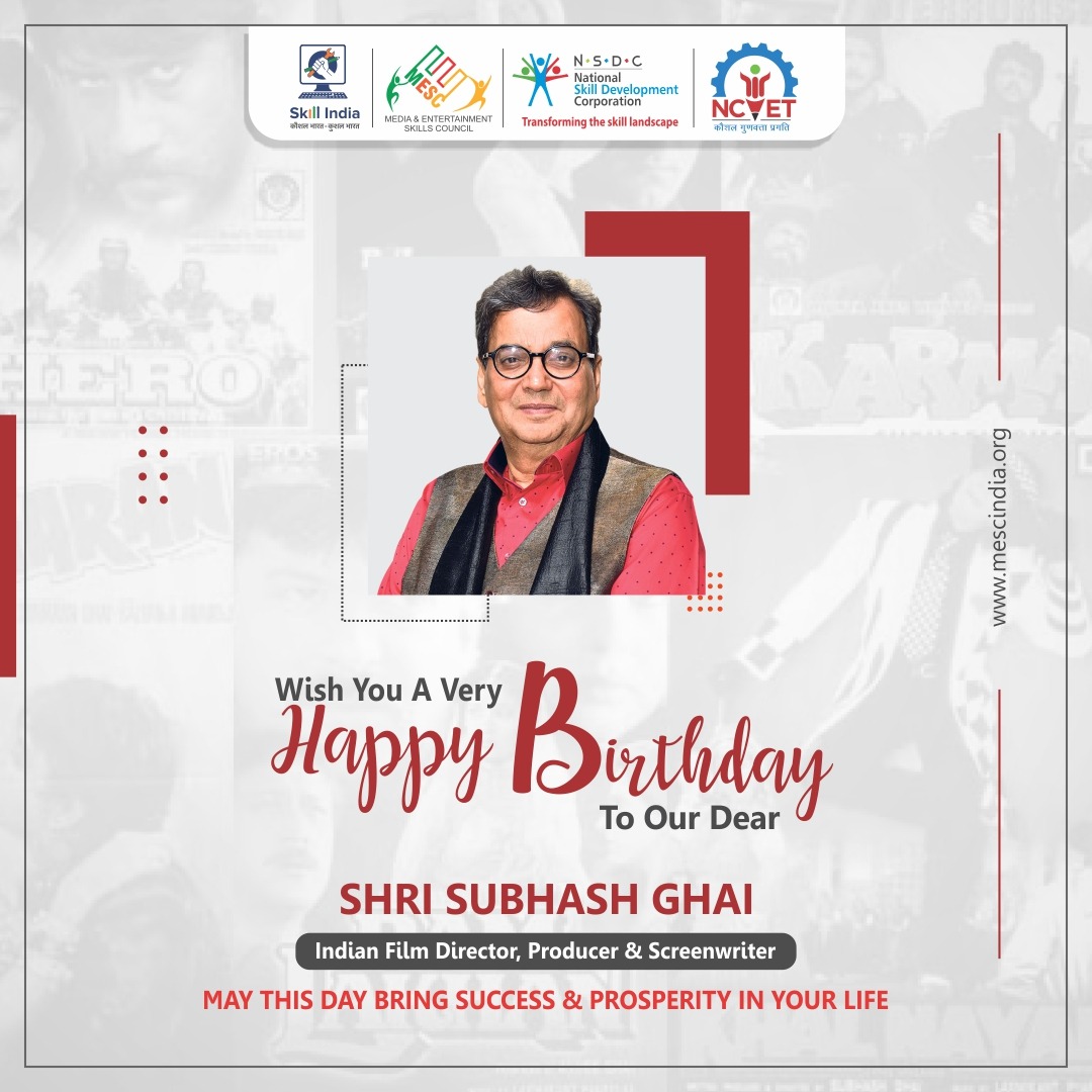 mesc_india's tweet photo. MESC Wishes you a very Happy Birthday Sir, You have always been our guiding force. Shri Subhash Ghai Ji Renowned Indian Film Director, Producer &amp; Screenwriter
.
.
.
.
.
@SubhashGhai1 @Whistling_Woods 
#birthday #bestwishes #media #entertainment #Subhashghaibirthday https://t.co/CYYXfFq6nK