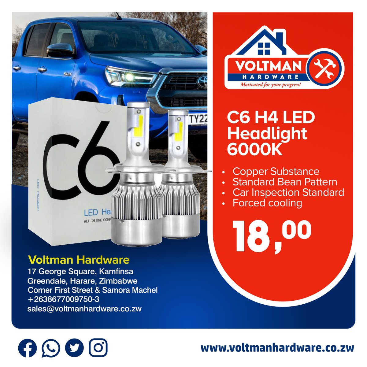 VoltmanHardware's tweet photo. Light up your way with an extra beam this rainy season. Get the C6 H4 LED Headlight 6000K Colour, All In One Compact Design. It carries a High powered COB Chip & Standard Beam Pattern. Available at Voltman Hardware.
#VoltmanHardware
#DIYGiant
#Hardware https://t.co/BMTA8MtnEX