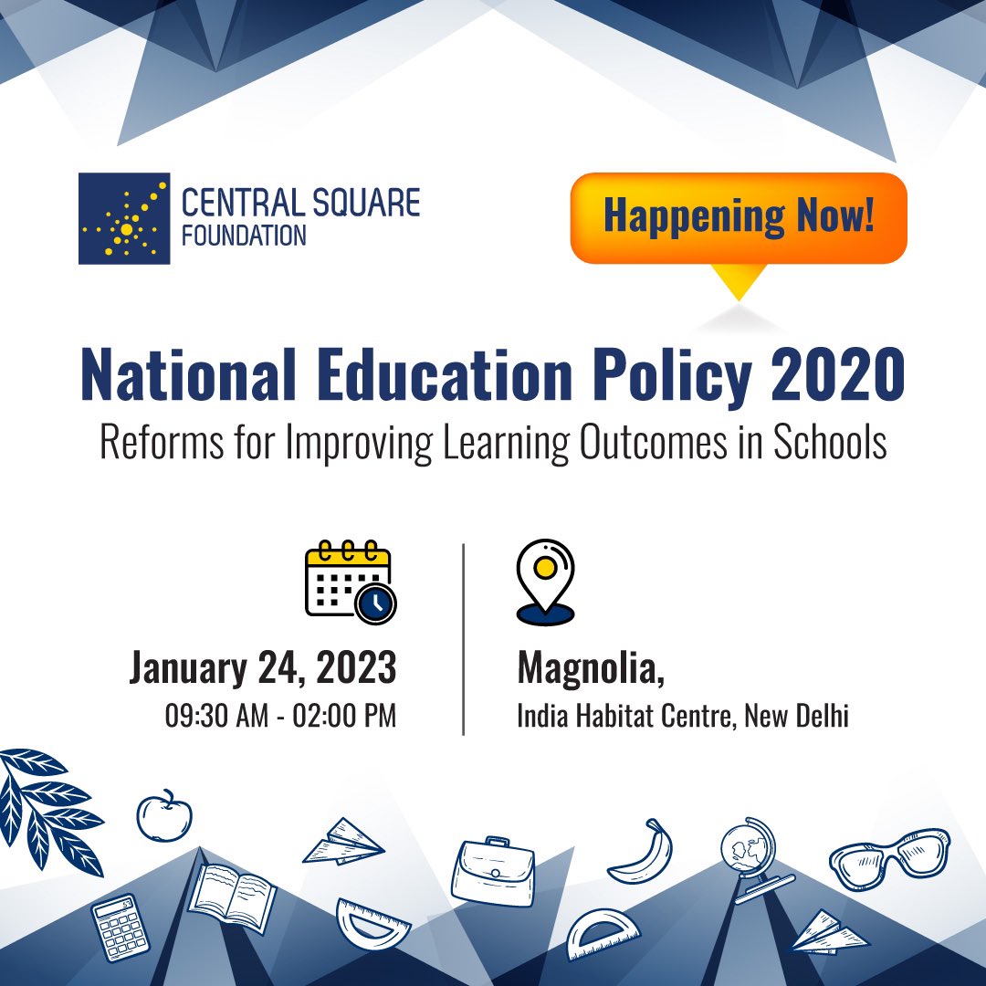 📌HAPPENING NOW! 

'#NEP2020: Reforms for Improving Learning Outcomes in Schools' - A conversation with leading sector experts, anchored by CSF. 

Follow us for live updates from the event! #InternationalDayofEducation