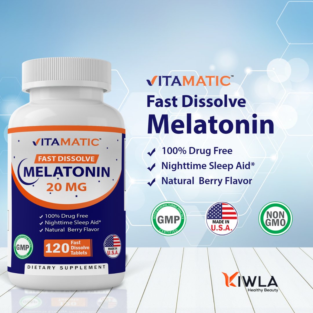 Vitamatic Melatonin 20mg Tablets  
.
.
.
#vitamatic #melatonin #sleep #sleeptherapy #berry #sleepy #sleeping #melatonin20mg #healthybeauty #thekiwla #welovekiwla @thekiwla   
kiwla.com/products/Vitam…