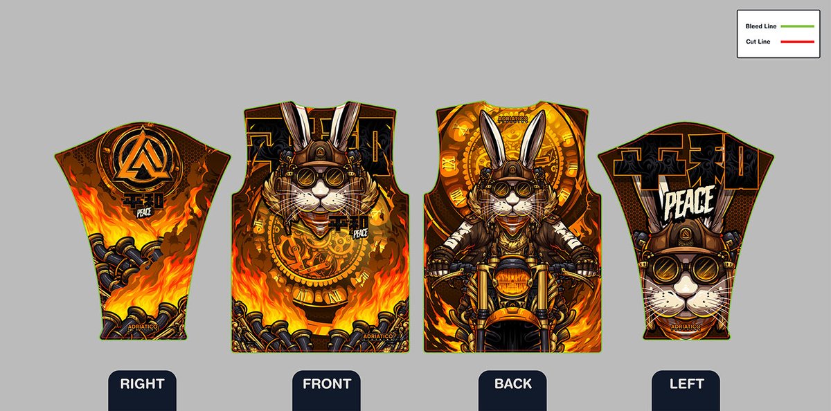 2023 Year of the Rabbit Collection 2/3 SteamPunk Bunny
full sublimation design done for Adriatico clothing visit their page for info and orders: