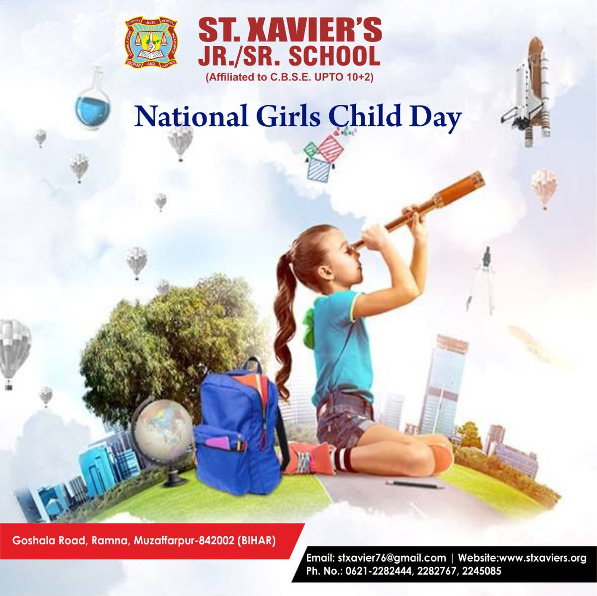 National Girl Child Day

#NationalGirlChildDay #Registration #registration2023 #topper #statetoppers #cbsetopper #admissionOpens #admissionopen2023 #future #kidsFuture #StXaviersSchool #bestschool #bestinstitute #bestintown #bestfaculty #bestinmuzaffarpur #bestschoolinmuzaffarpur