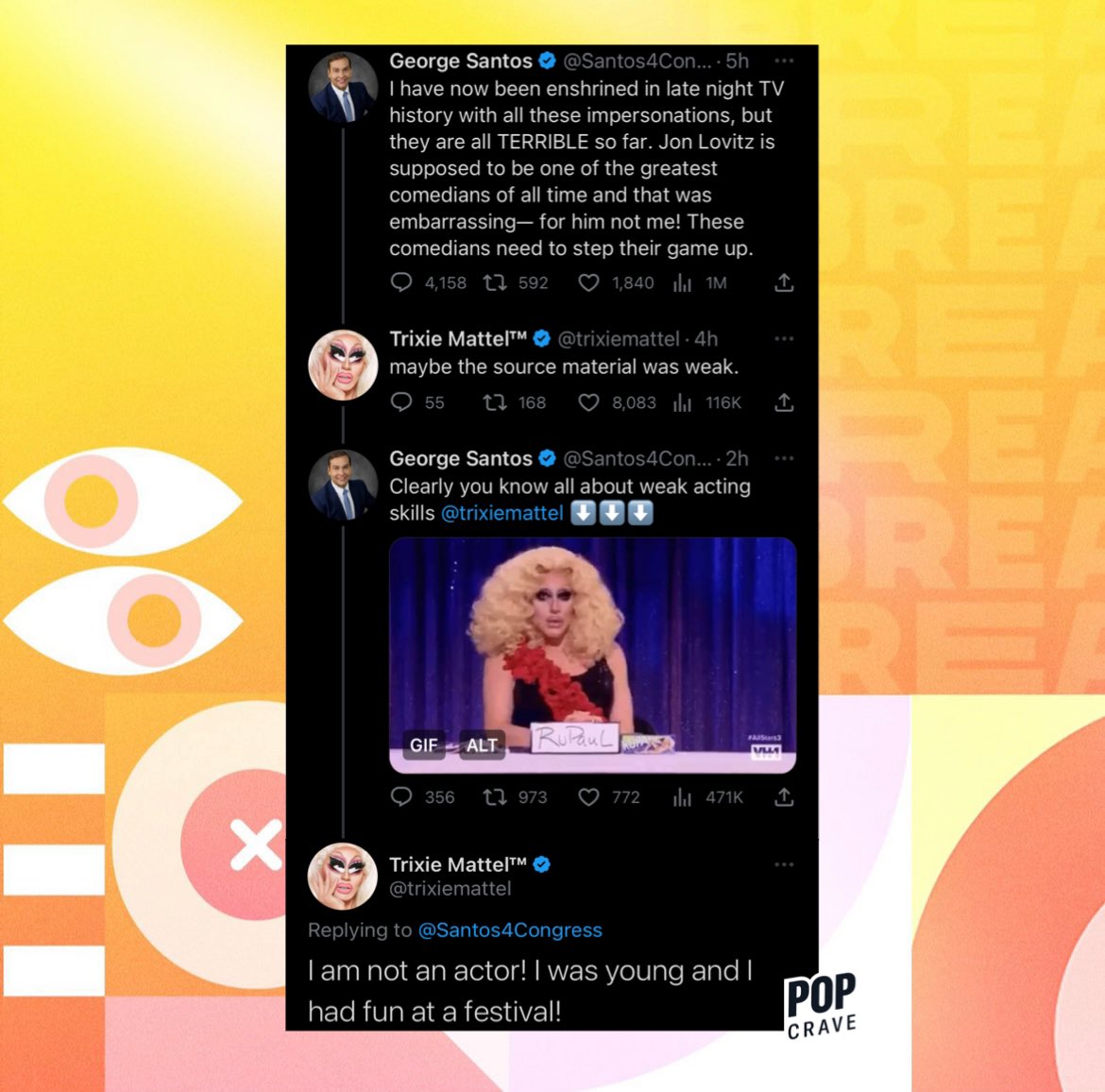 PopCrave's tweet photo. Drag performers Trixie Mattel and George Santos go back and forth at each other on Twitter. https://t.co/pgIS3gg9IQ