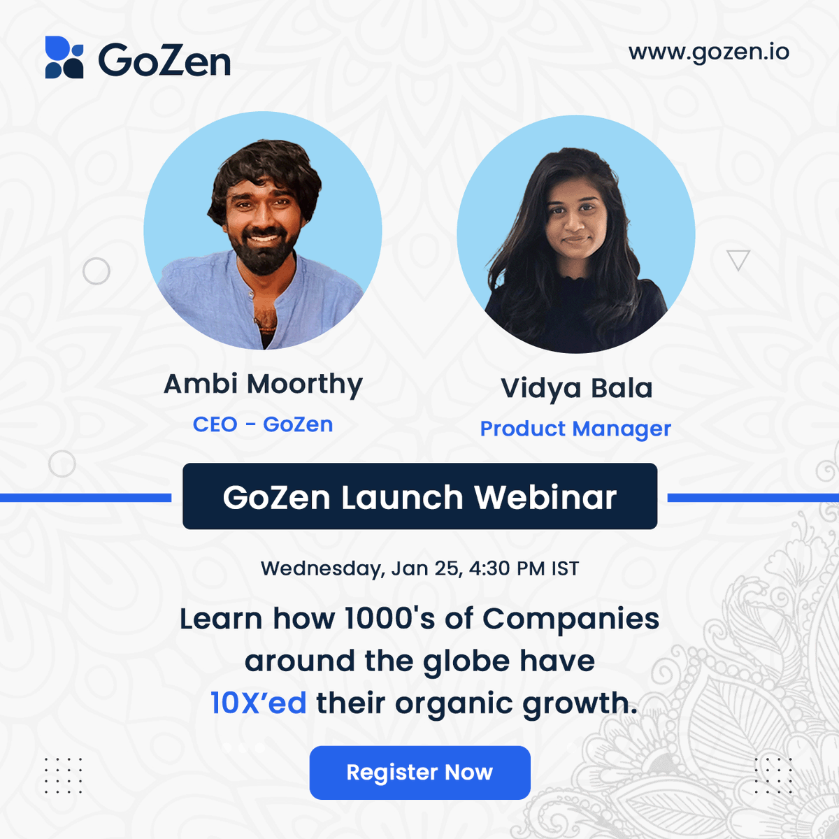 AmbiMoorthy's tweet photo. GoZen Launch Webinar ( NOT a sales webinar) 😇  tomorrow, Jan, 25th at 4:30 PM IST. 

Register Now: https://t.co/pWw90AkSuC 

We'll discussing our culture, platform, growth-metrics followed by a live Q&amp;A session.

#saas  #webinar #contentmarketing https://t.co/hyGiqKrVES