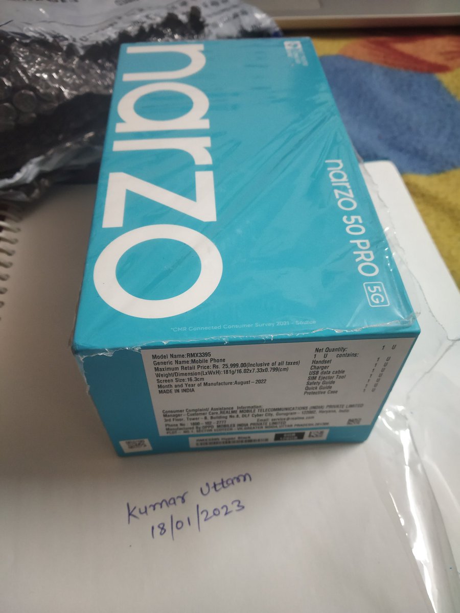 KUMARUT1004's tweet photo. I ordered redmi note 11t 5G and instead I received realme narzo 50.
I raised a complaint against this bt Amazon is not helping me out. 
They have completely raised their hands and are blaming me responsible for the interchange of the phone.
Feeling totally helpless(no invoice) https://t.co/Ar1g7uuBzF