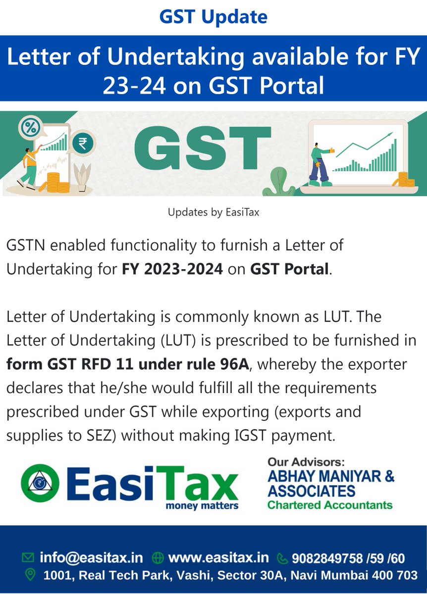 EASiTax's tweet photo. 𝐋𝐞𝐭𝐭𝐞𝐫 𝐨𝐟 𝐮𝐧𝐝𝐞𝐫𝐭𝐚𝐤𝐢𝐧𝐠 𝐚𝐯𝐚𝐢𝐥𝐚𝐛𝐥𝐞 𝐟𝐨𝐫 𝐅𝐘 𝟐𝟑-𝟐𝟒 𝐨𝐧 𝐆𝐒𝐓 𝐏𝐨𝐫𝐭𝐚𝐥
#GSTN
#letterofundertaking
#96A
#gstupdates
#GSTRegistration
#GSTLaw
#incometax
#taxupdates
#gstindia
#gsttax
#EasiTax https://t.co/MjPpyY9sfg
