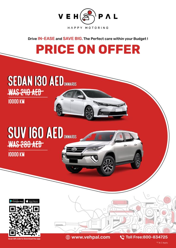 Vehpal_info's tweet photo. FLASH ANNIVERSARY OFFER :
We are celebrating our 6th year anniversary and we thank you for your TRUST in us.  

Flash offer starting @ just AED 130 
Use code VEHPALFEB to avail the price, for your 10k periodic service. Download the app and book your service NOW !! https://t.co/VLQZ2hLnA2