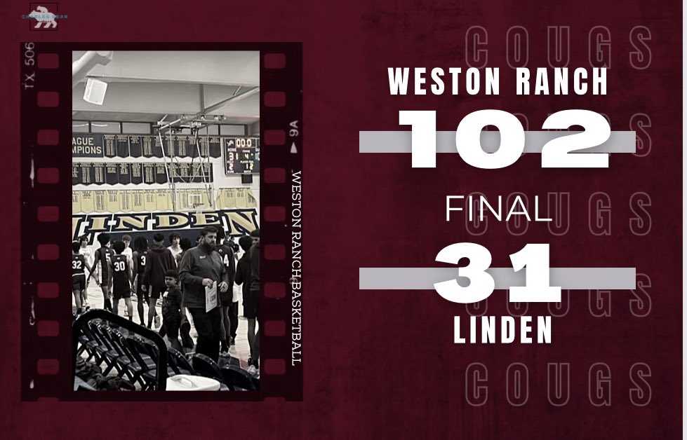 Final. Congratulations to senior guard Elijah Mobley whose 52 points in the first half tonight breaks the single game scoring record here at Weston Ranch! Cougars return to action Wednesday night on the road against Edison. 🐾 🏀 #Cougs