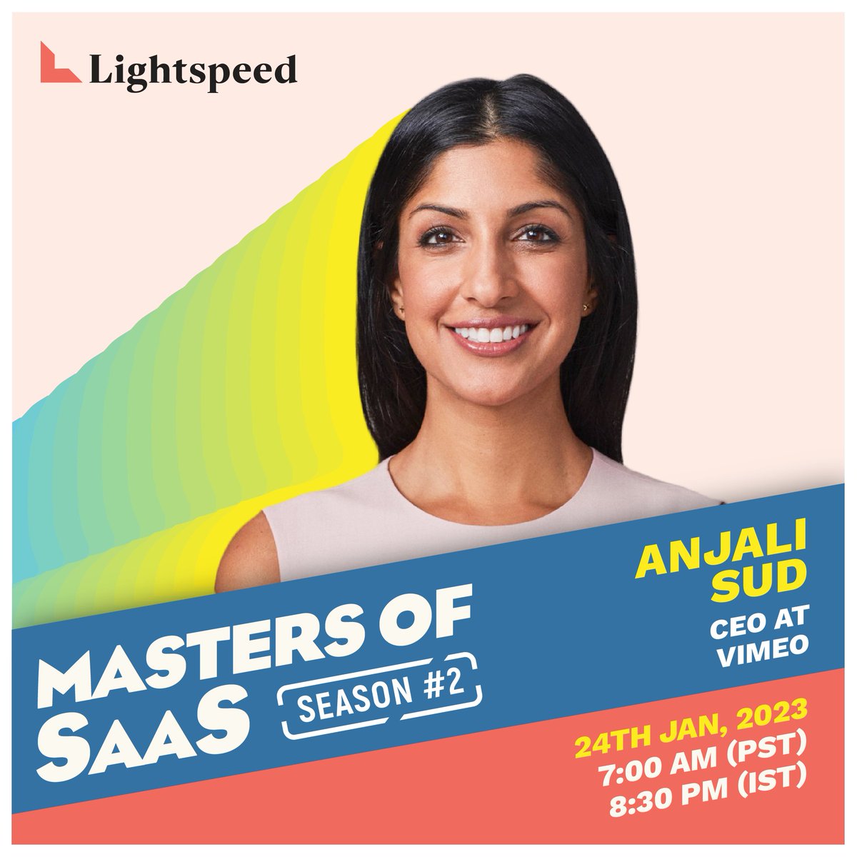 LightspeedIndia's tweet photo. Last chance to sign up for the upcoming #MastersOfSaaS session with @anjsud, CEO of @Vimeo and @MohapatraHemant happening later this evening at 8:30pm IST/7:00am PST.
Register here ππ½
https://t.co/tGAV5JInOf https://t.co/o2nAcvdXl3