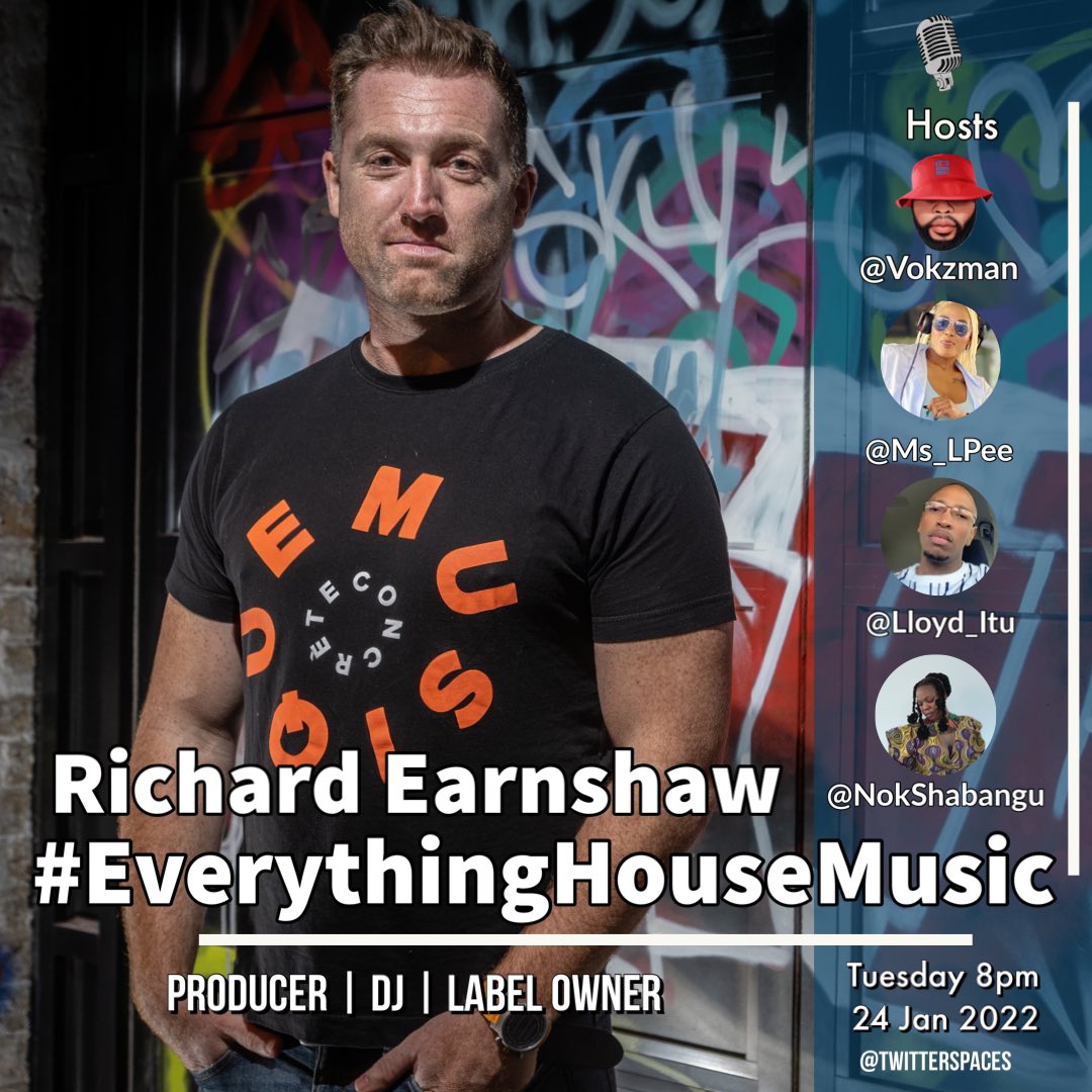 Co-founder of the iCulture brand and Duffnote, One51, Guess Record labels.

@richardearnshaw has been nothing short of prolific when it comes to output, having featured on labels such as Soulfuric ,Defected, Large, Reel People Music & many more.

#EverythingHouseMusic🎙️8pm SAST