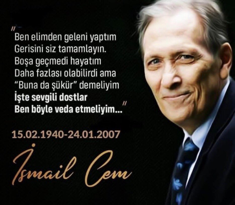 Başarılı bir gazeteci, Dışişleri Bakanımız, sosyal demokrasinin ve siyasetin saygın isimlerinden, 2000 yılında dünyada yılın devlet adamı ödülüne layık görülen İsmail Cem' i vefatının yıl dönümünde saygıyla anıyoruz.
#ismailcem #Sosyaldemokrasi