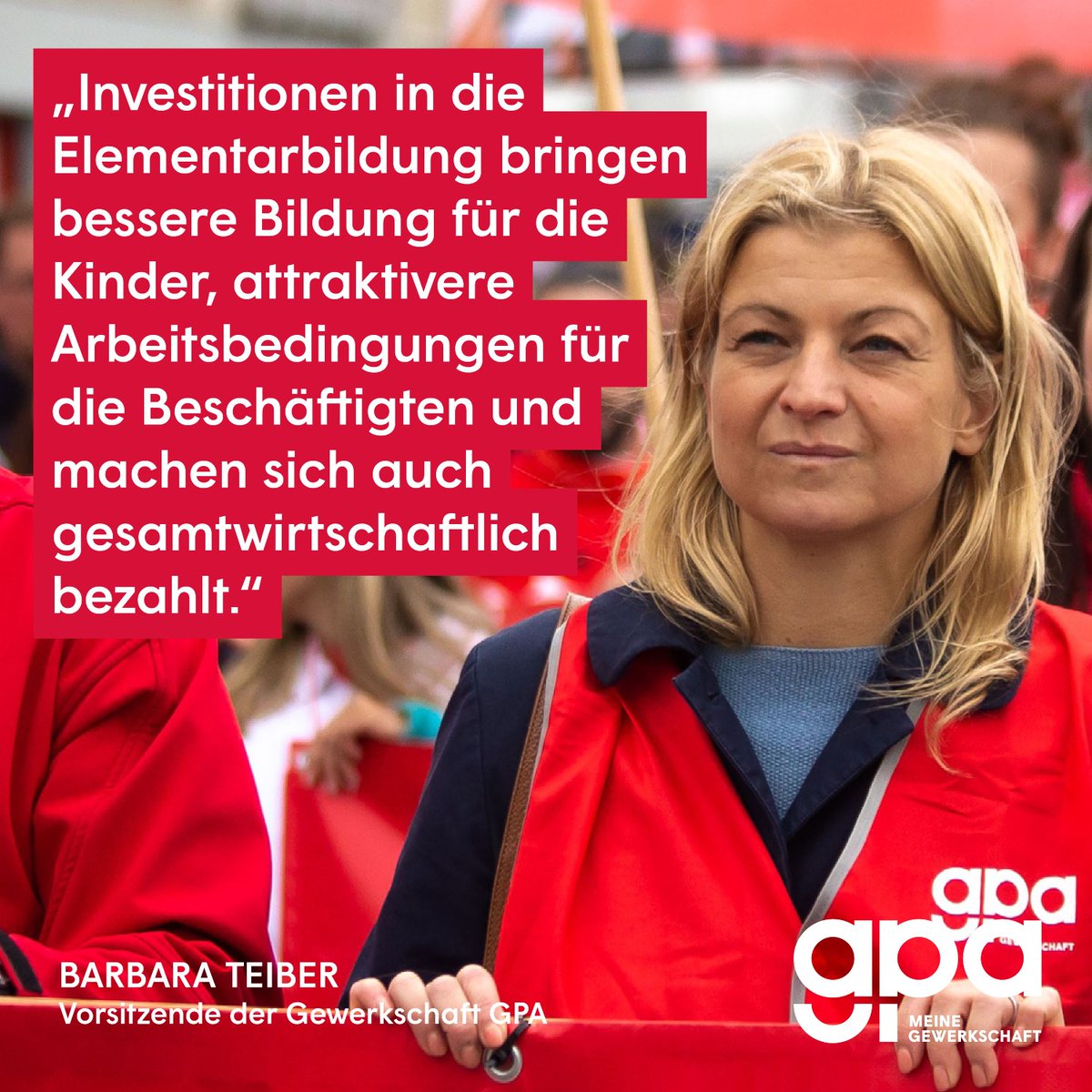 #TagDerElementarpädagogik. Die Vorsitzende der Gewerkschaft GPA <a href="/barbara_teiber/">Barbara Teiber</a> fordert einen großen Wurf der Bundesregierung für die #Elementarpädagogik, der der Bedeutung des Bereichs gerecht wird ▶ bit.ly/3XByw5p
