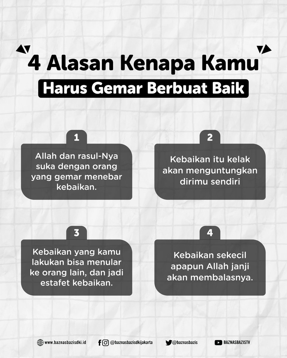 baznasbazis's tweet photo. Setiap perbuatan baik walau itu terlihat kecil tapi juga bermanfaat loh. 

Gemar berbuat kebaikan setiap hari, di mana pun, dan kapan pun, bisa dengan mudah dilakukan melalui https://t.co/0DqOloeG78

Yuk, jadi kawan baik untuk mereka yang membutuhkan. #ZakatBahagiakanKita https://t.co/PsBNFlJUfN