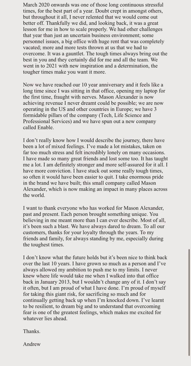 10 years of <a href="/MasonAlexander_/">Mason Alexander</a> sharing some thoughts on the experience… ✍️