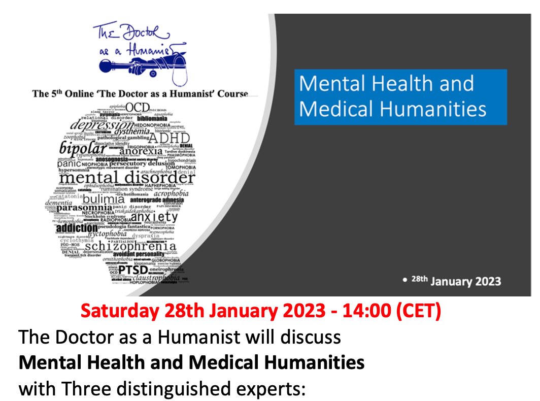 The @DoctorHumanist will be talking about #mentalhealth and #medicalhumanities with @wanderlustpress @EugeniaNadolu and Dr Ioan Mirea @UAM_Medicina @UPFbiomed @Asomega