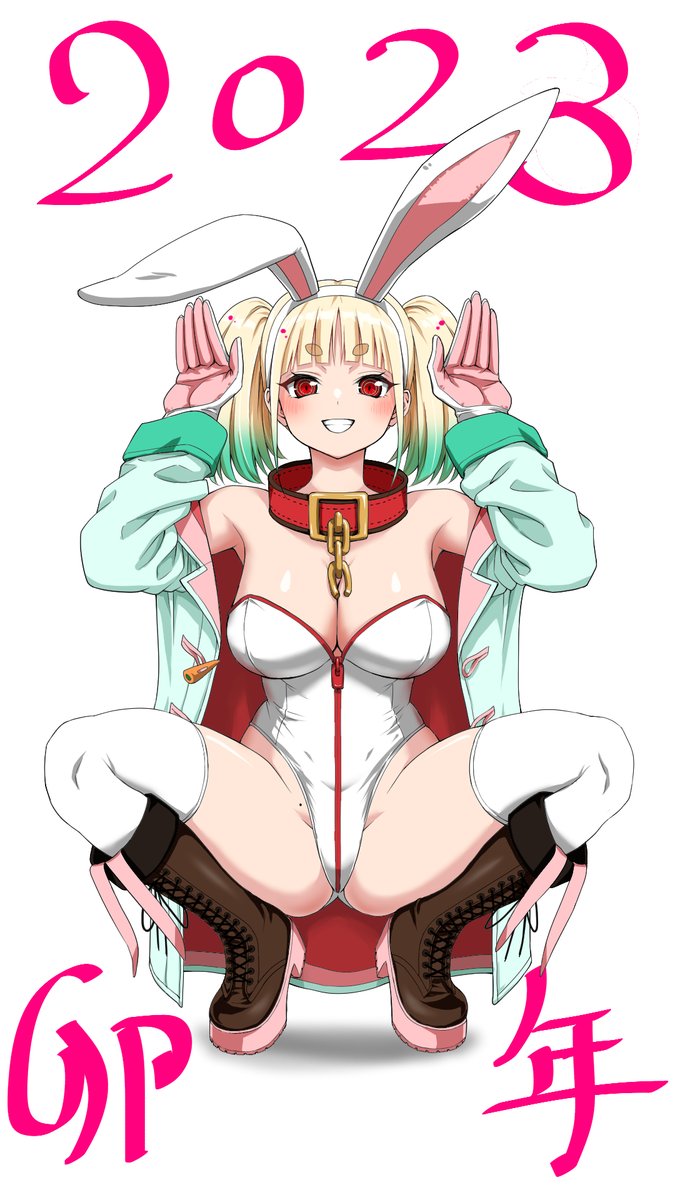 1girl animal ears blonde hair boots breasts bunny pose collar  illustration images