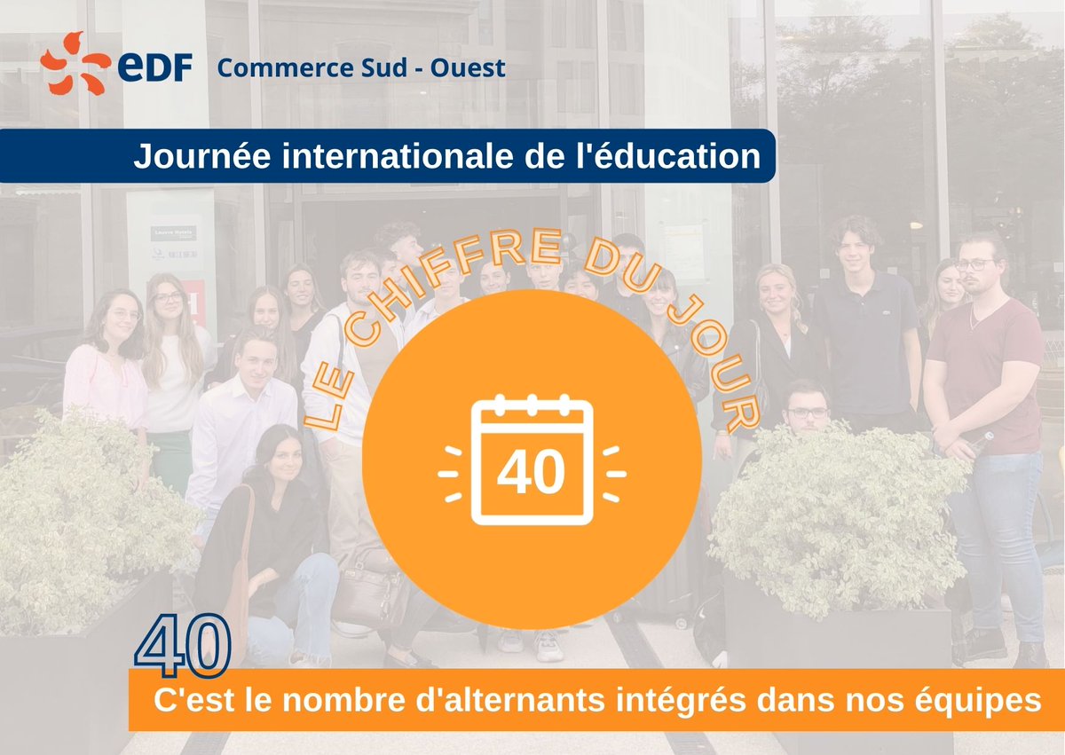 S'ouvrir encore et toujours à nos jeunes ! Du BTS au Master, EDF Commerce Sud-Ouest accueille cette année 40 alternants. Former les 👩‍🎓  afin de préparer ensemble un 🌍 qui nous ressemble 🔌🌱 #alternance #formation #education