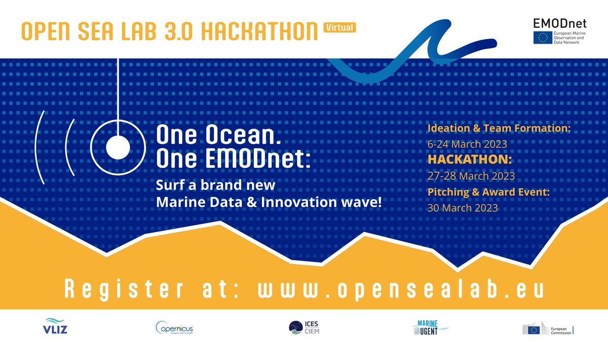 Register now for the #EMODnet Open Sea Lab 3.0 Hackathon. Bring your data/marine science expertise & passion onboard and join a team today! #EUGreenDeal #EUOceanMission #SDGs #UNOceanDecade #MarineData