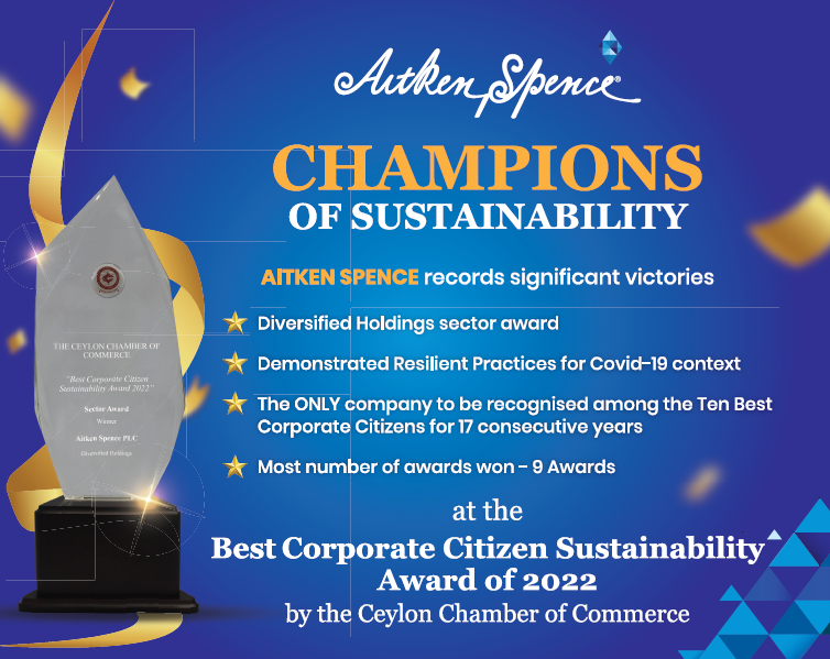 aitkenspence's tweet photo. Aitken Spence awarded significant victories at the Best Corporate Citizen Sustainability Awards 2022 organised by @CeylonChamber 
#corporatesustainability #sustainability #Awards #diversified #AitkenSpence https://t.co/I4gm78UFvp