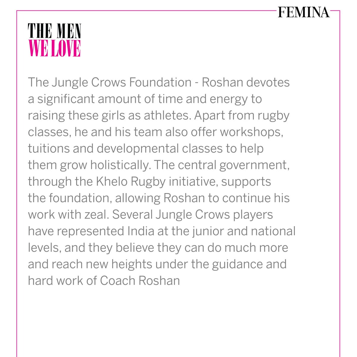 FeminaIndia's tweet photo. The Jungle Crows Foundation was set up in 2010 by Roshan Khakha, their coach and project manager, with the assistance of a local parish priest.
#TheMenWeLove
#JanuaryPrintIssue
#RoshanKhakha https://t.co/q8hcYk44G8