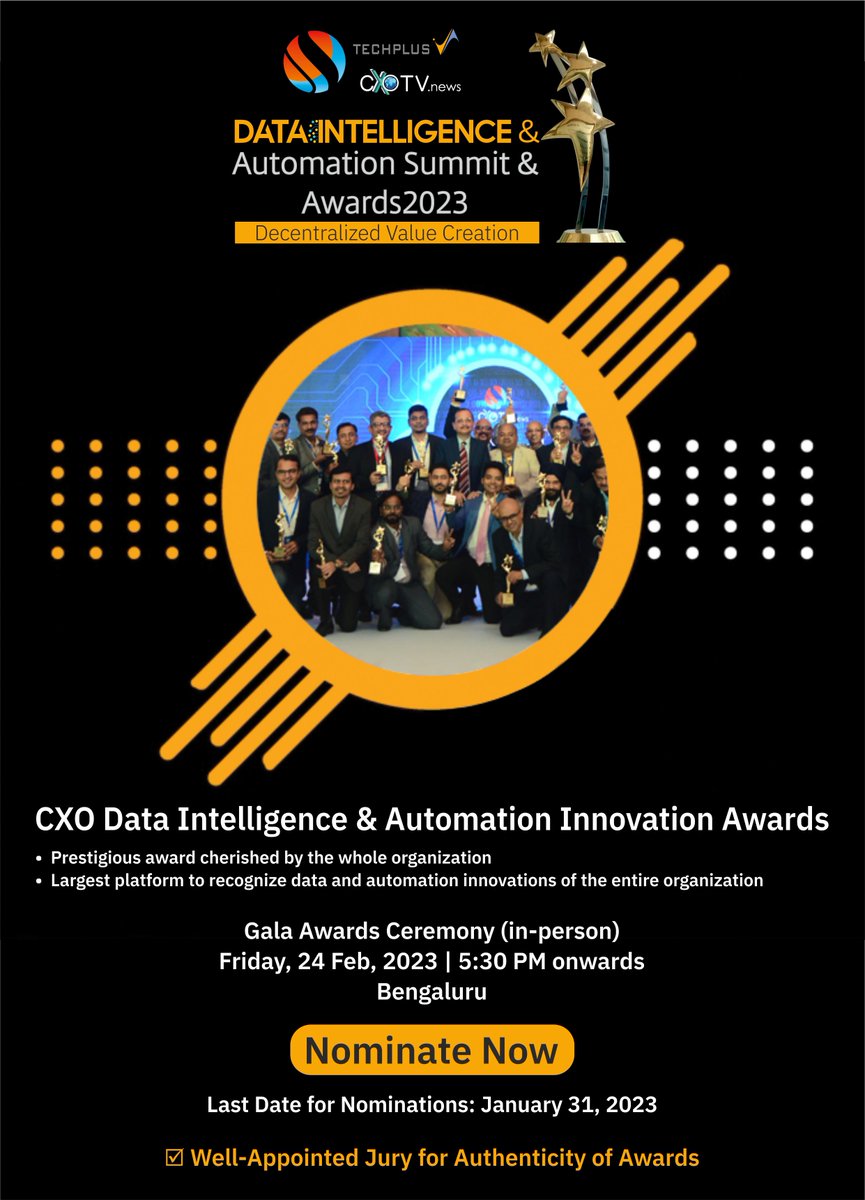 cxotvnews's tweet image. Join the league of The Most Tech-Innovative Organizations #DataIntelligenceSummit #CXOTVnews #DataAnalytics #data

Largest platform to recognize IT innovations that delivered competitive advantage, process optimization, or customer experience.

Nominate at lnkd.in/dGCU3wuT