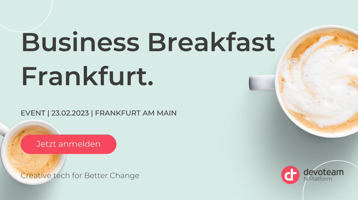 Beschleunigen Sie ihre #digitaleTransformation mit der #NowPlatform von #ServiceNow! 💪
Nehmen Sie an unserem #BusinessBreakfast in #Frankfurt teil und erfahren Sie etwas über #CreatorWorkflows und die <a href="/ServiceNow/">ServiceNow</a> Perspectives für 2023. 
👉de.info.devoteam.com/l/885373/2023-… 
#JoinUs!