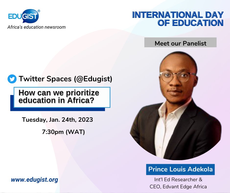 Edugist's tweet photo. Meet @PrinxLouis one of our speakers.
 
Prince Louis is a dynamic young leader with vast experience in International Education Consultancy including previously managing the Linkages and Advancement Centre of a State University. https://t.co/23jqeAas9v