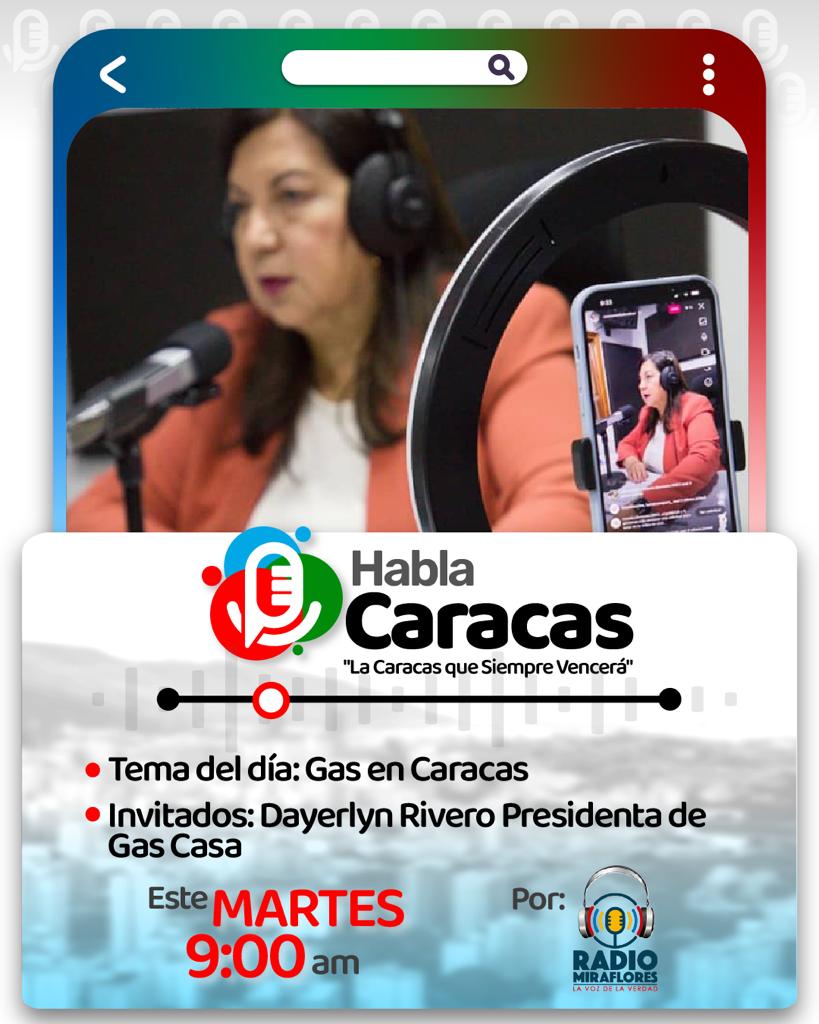 Hoy #24Ene, en #HablaCaracas, la alcaldesa
A/J @gestionperfecta conversará, acerca del gas doméstico, por @SomosRMNoticias La voz de la verdad.
A partir de las 9 am, también  mediante la cuenta en Instagram @carmentmelendezr y
radiomiraflores.net.ve

#ElBloqueoMataElSalario